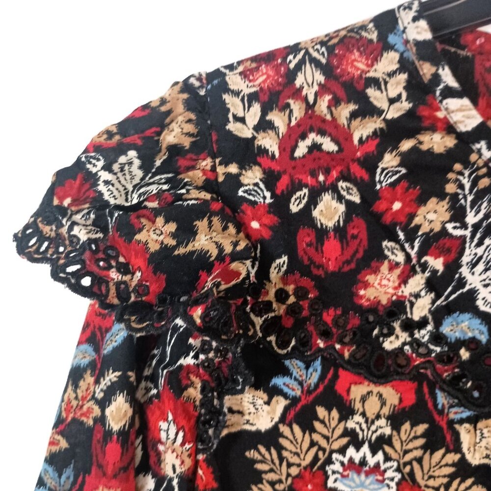 Ann Taylor LOFT Floral Print Cotton Blouse Scalloped Yoke Long Sleeve Top Women - Picture 2 of 6